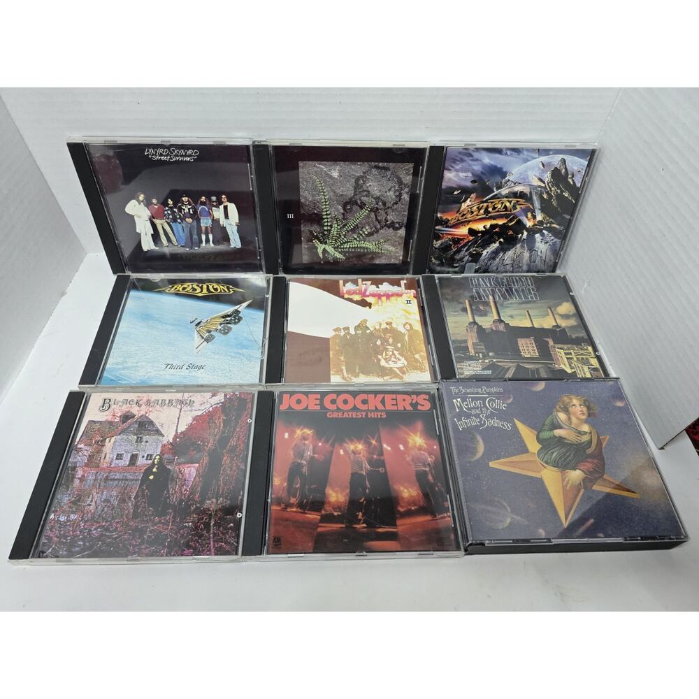 80s And 90s Rock Cd Lot Of 9 Skynyrd Zeppelin Boston Sabbath Pumpkin Plus